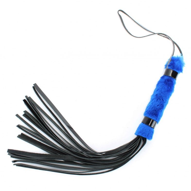 Плеть из лака с синим мехом BDSM Light - 43 см. - фото 146690