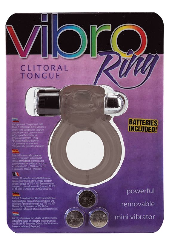 Дымчатое эрекционное кольцо VIBRO RING CLITORAL TONGUE BLACK - фото 147040