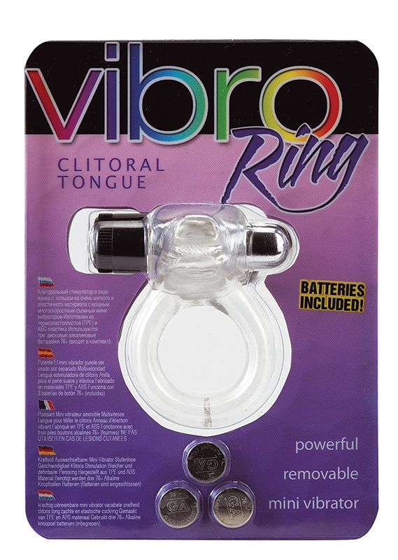 Прозрачное эрекционное кольцо VIBRO RING CLITORAL TONGUE CLEAR - фото 147042
