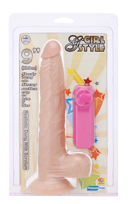 Телесный вибромассажёр на присоске G-GIRL STYLE 9INCH VIBRATING DONG - 22,9 см. - фото 182760