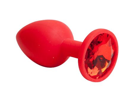 Красная силиконовая анальная пробка с красным стразом - 7,1 см. - фото 315056