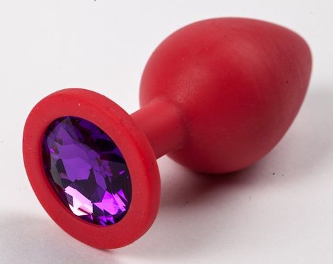 Красная силиконовая анальная пробка с фиолетовым стразом - 8,2 см. - фото 147528