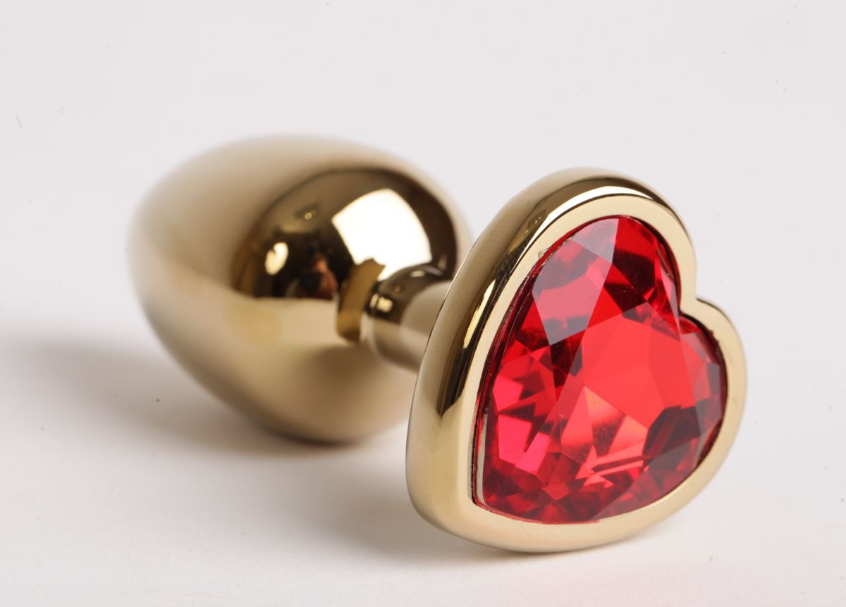 Золотистая анальная пробка с красным стразиком-сердечком - 7,5 см. - фото 148417