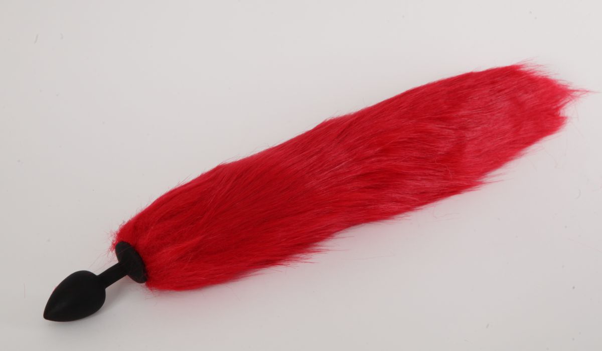 Силиконовая анальная пробка с длинным красным хвостом Красная лиса .