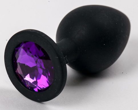 Черная силиконовая анальная пробка с фиолетовым кристаллом - 9,5 см. - фото 148703