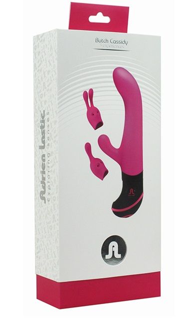 Ярко-розовый вибратор Butch Cassidy с клиторальным стимулятором и насадками к нему - 20 см. - фото 180136 Ярко-розовый вибратор Butch Cassidy с клиторальным стимулятором и насадками к нему - 20 см. - фото 180136