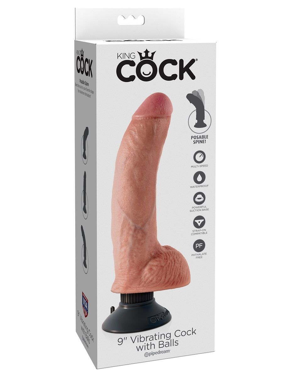 Телесный виброфаллос со съемной присоской 9 Vibrating Cock with Balls - 22,9 см. - фото 183621