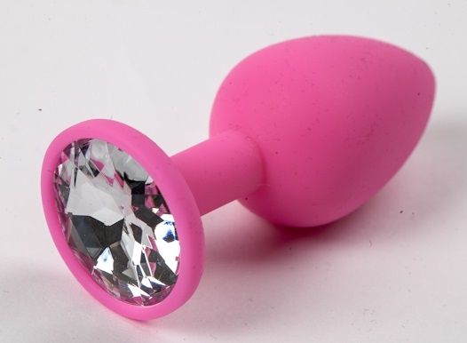 Розовая анальная пробка с прозрачным кристаллом - 9,5 см. - фото 149524