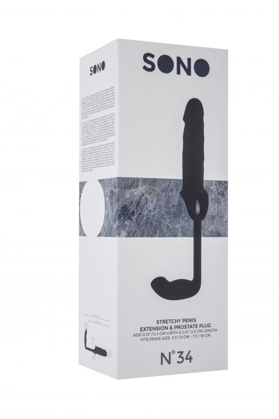 Чёрная насадка с анальным стимулятором Stretchy Penis Exten and Plug No.34 - фото 150265 Чёрная насадка с анальным стимулятором Stretchy Penis Exten and Plug No.34 - фото 150265