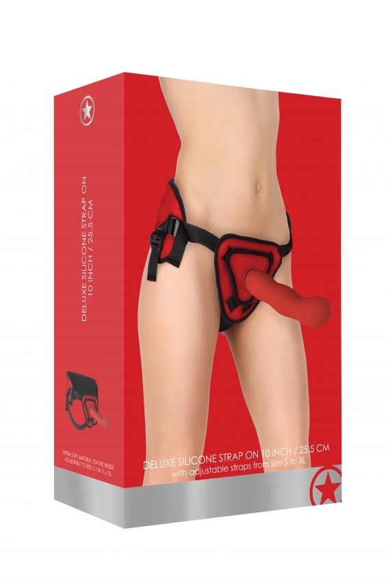 Красный страпон Deluxe Silicone Strap On 10 Inch с волнистой насадкой - 25,5 см. - фото 150303 Красный страпон Deluxe Silicone Strap On 10 Inch с волнистой насадкой - 25,5 см. - фото 150303