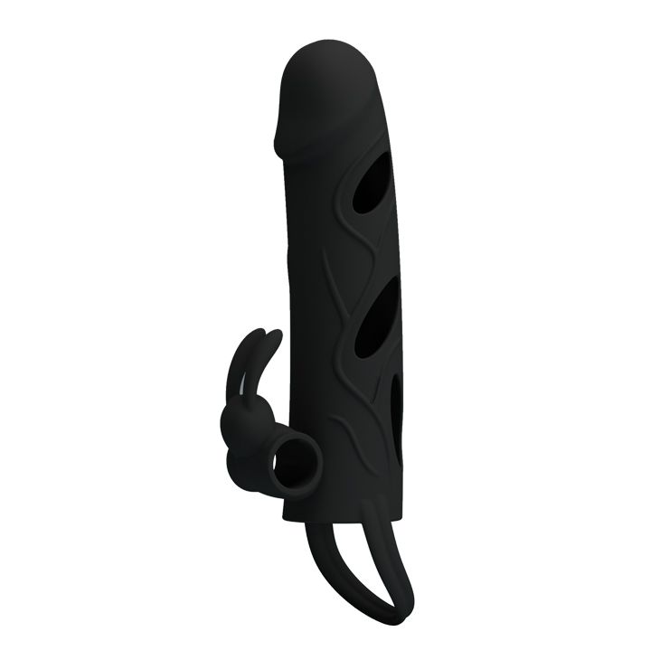 Чёрная насадка с клиторальным вибростимулятором и закрытой головкой - 14 см. - фото 150571 Чёрная насадка с клиторальным вибростимулятором и закрытой головкой - 14 см. - фото 150571