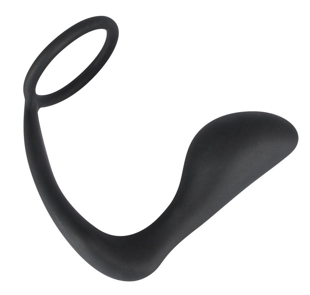 Чёрное эрекционное кольцо с анальной пробкой Black Velvets Ring Plug - фото 150675