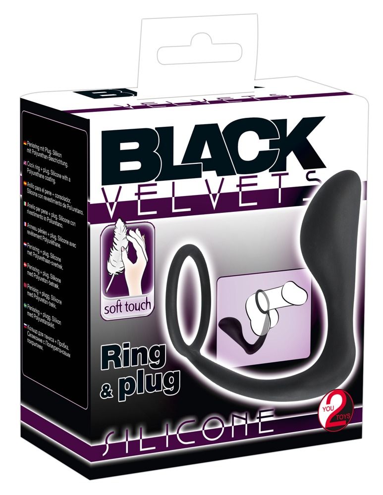 Чёрное эрекционное кольцо с анальной пробкой Black Velvets Ring Plug - фото 150678