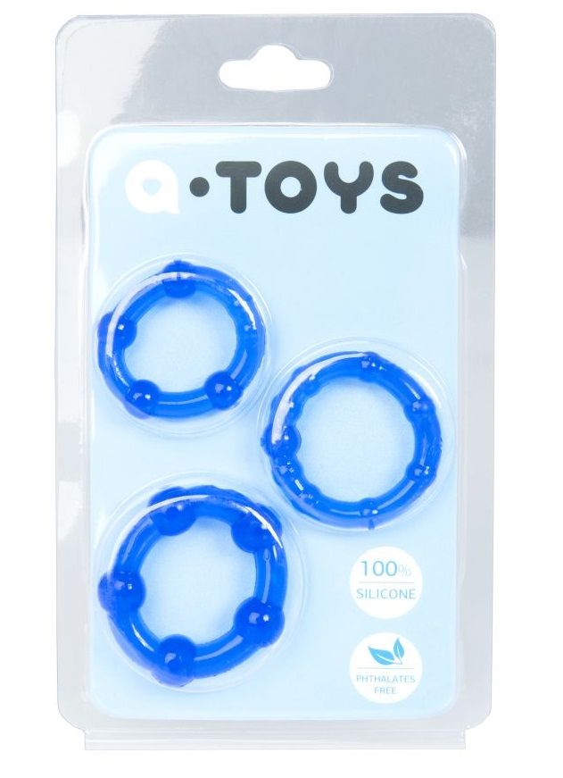 Набор из 3 синих эрекционных колец A-toys - фото 151351