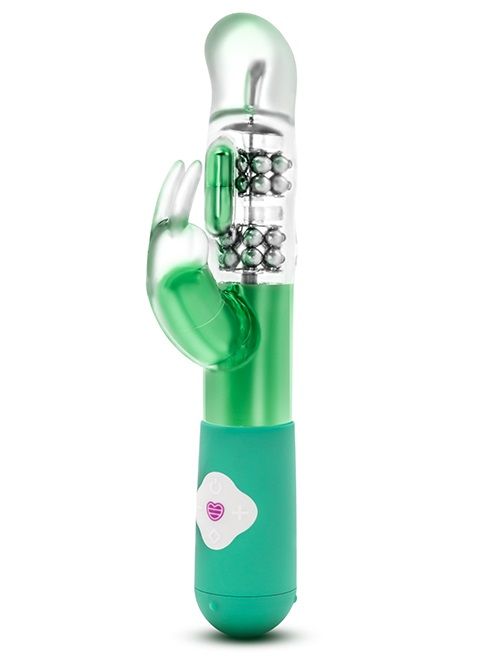 Зелёный вибромассажер с клиторальной стимуляцией Emerald G Rabbit - 26 см.