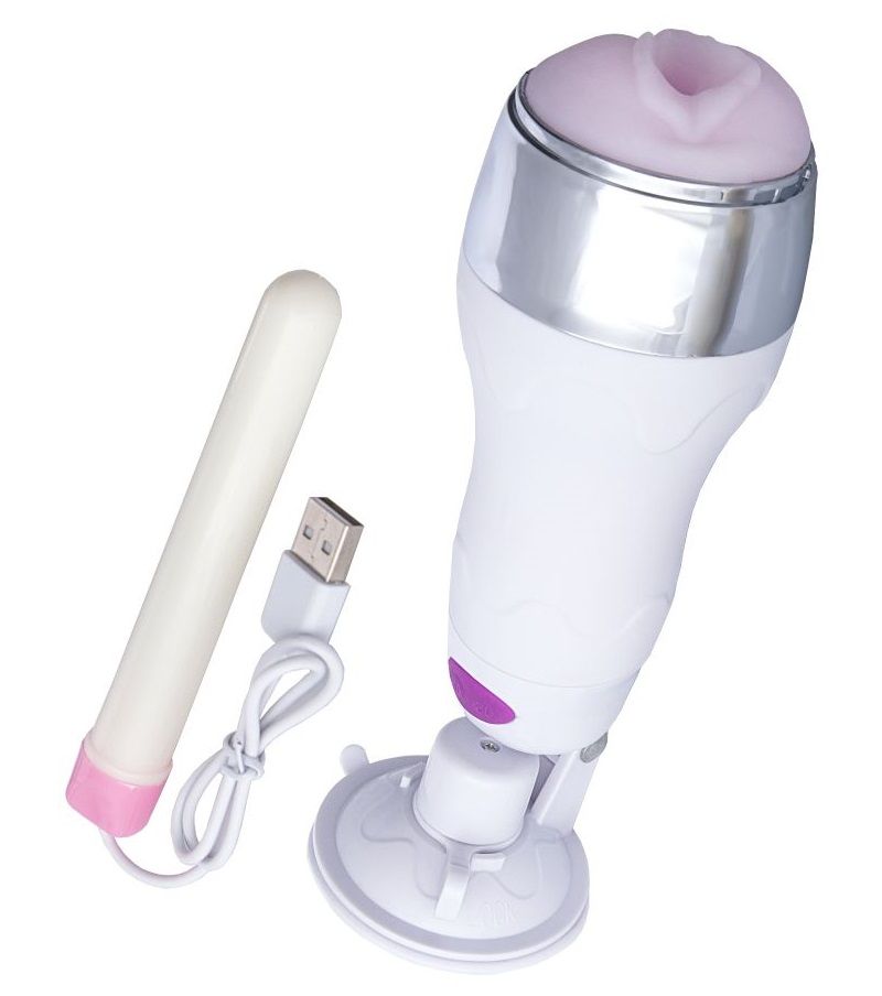 Мастурбатор-вагина в белой колбе с присоской и функцией нагрева A-toys 763001
