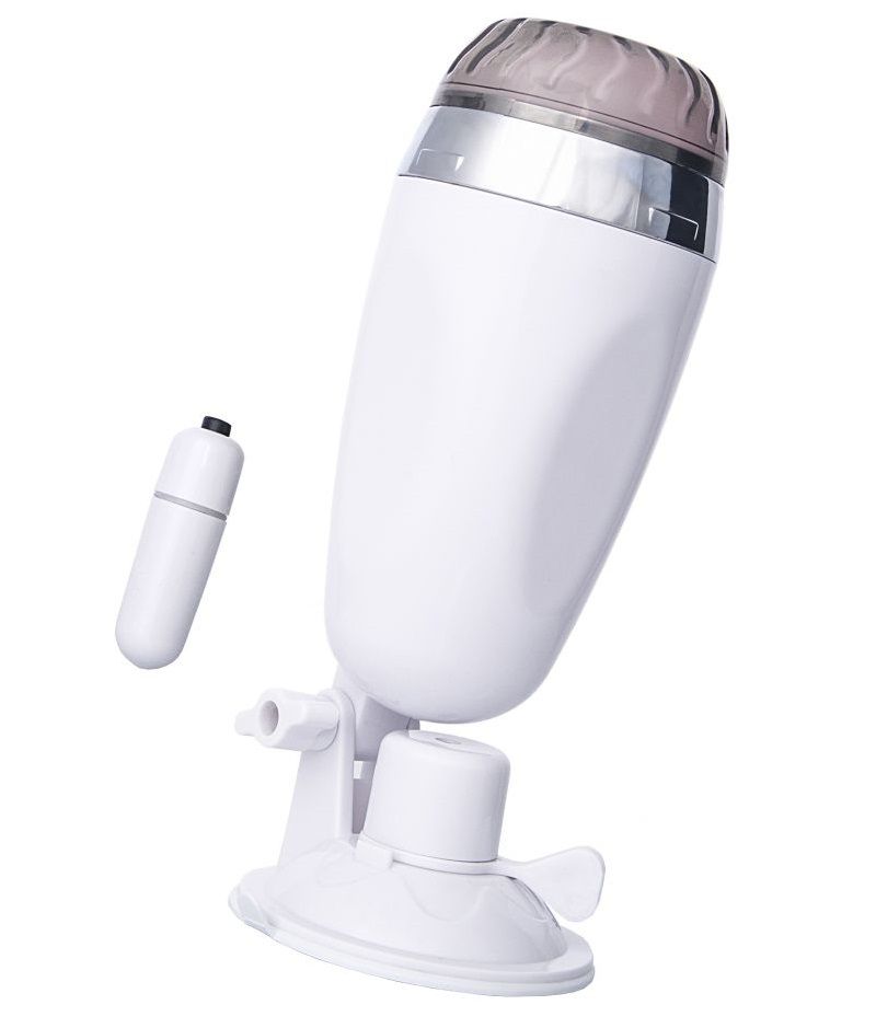 Мастурбатор-вагина в белой колбе с присоской и встраиваемой вибропулей A-toys 763002