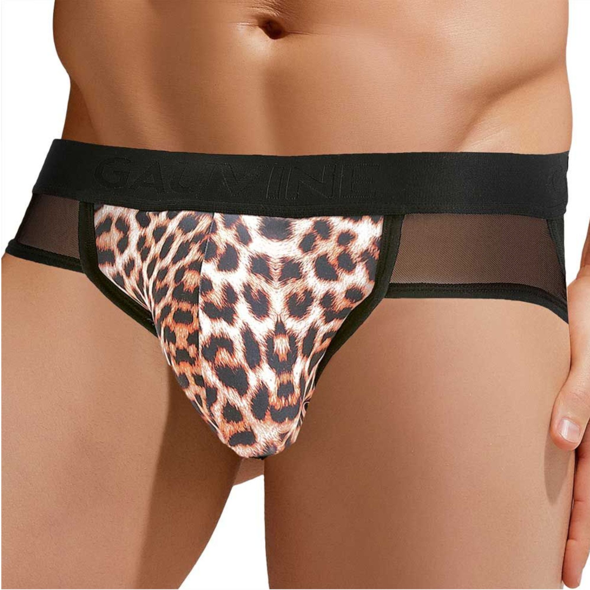 Сексуальные мужские трусы-джоки с леопардовой вставкой по центру 524580 - фото 871982