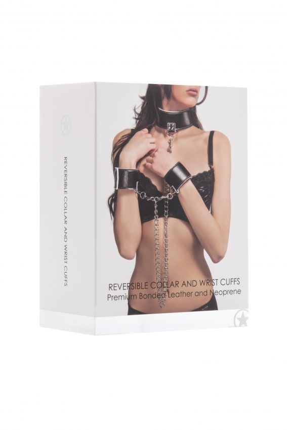 Чёрно-белый двусторонний ошейник с наручниками Reversible Collar and Wrist Cuffs - фото 153329 Чёрно-белый двусторонний ошейник с наручниками Reversible Collar and Wrist Cuffs - фото 153329