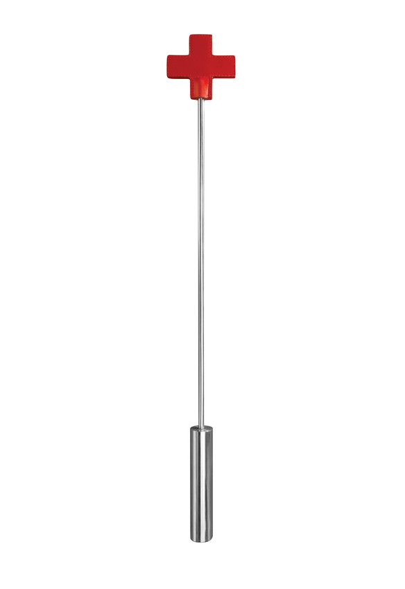 Красная шлёпалка Leather  Cross Tiped Crop с наконечником-крестом - 56 см. - фото 246588