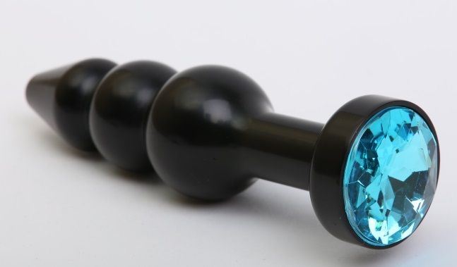 Чёрная анальная ёлочка с голубым кристаллом - 11,2 см. - фото 246909