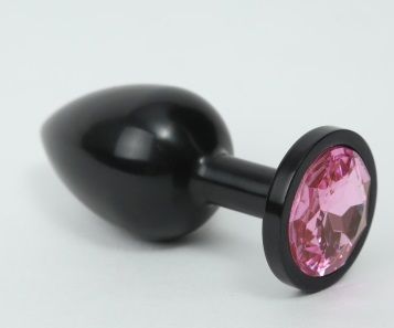 Чёрная анальная пробка с розовым стразом - 8,2 см. - фото 97250