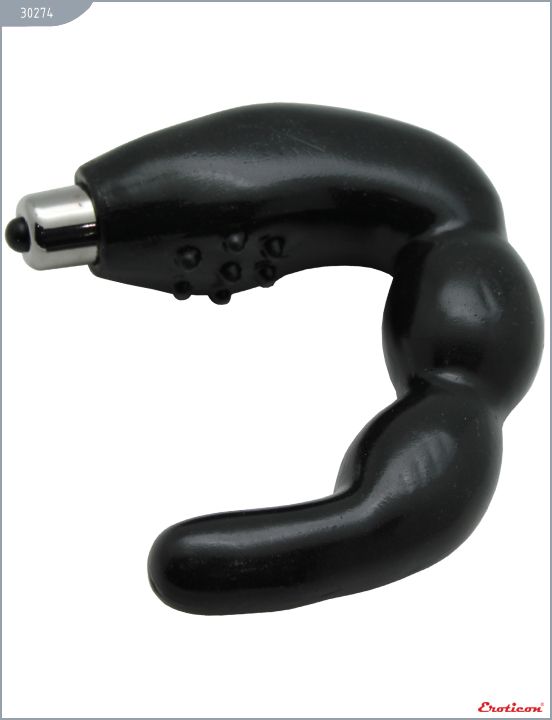 Чёрный массажёр простаты U-образной формы с вибрацией - фото 154440