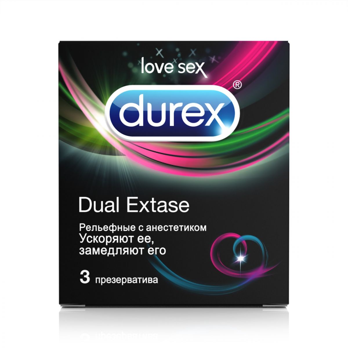 Рельефные презервативы с анестетиком Durex Dual Extase - 3 шт. - фото 155001