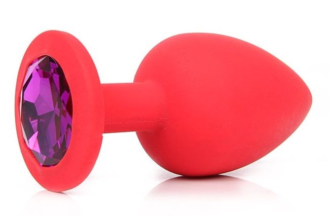 Красная силиконовая пробка с фиолетовым кристаллом размера L - 9,2 см.