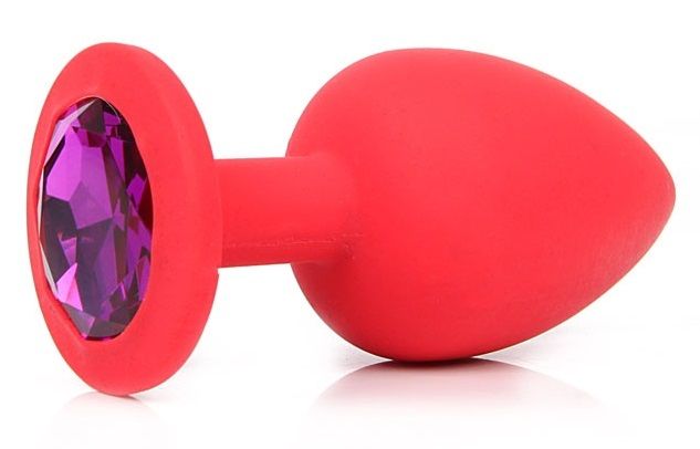 Красная силиконовая пробка с фиолетовым кристаллом размера M - 8 см.