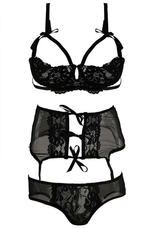 Игривый комплект 3 PC SHOW ME BRA GARTER CROTCHLESS PANTY - фото 155555