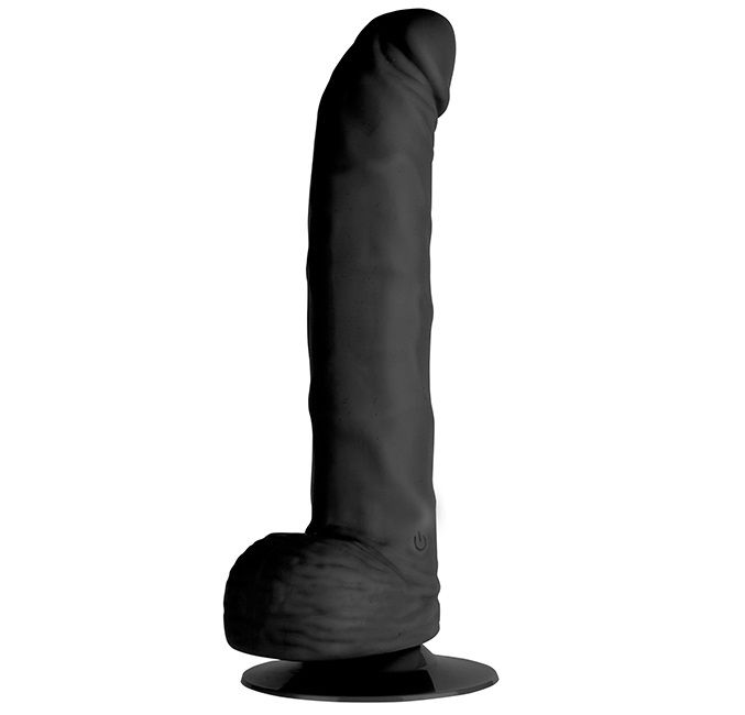 Чёрный вибратор-реалистик с присоской PURRFECT SILICONE DELUXE ONE TOUCH 8INCH - 20 см.