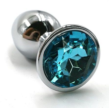 Серебристая алюминиевая анальная пробка с голубым кристаллом - 7 см. - фото 250060