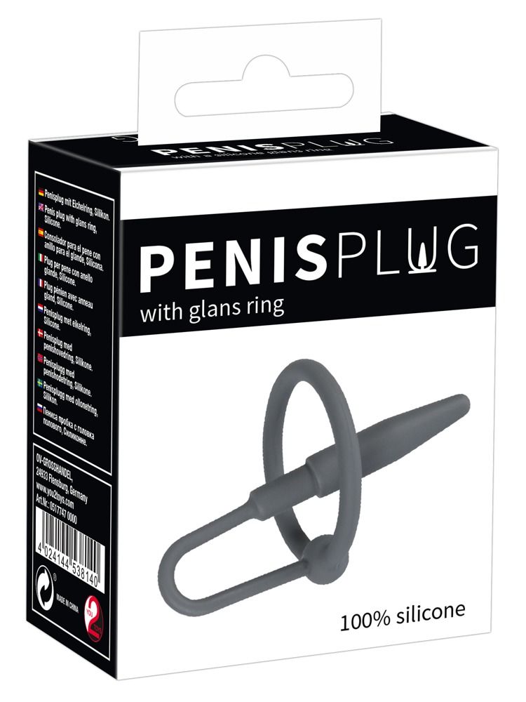 Серый уретральный плаг с силиконовым кольцом под головку Penis Plug - фото 185099