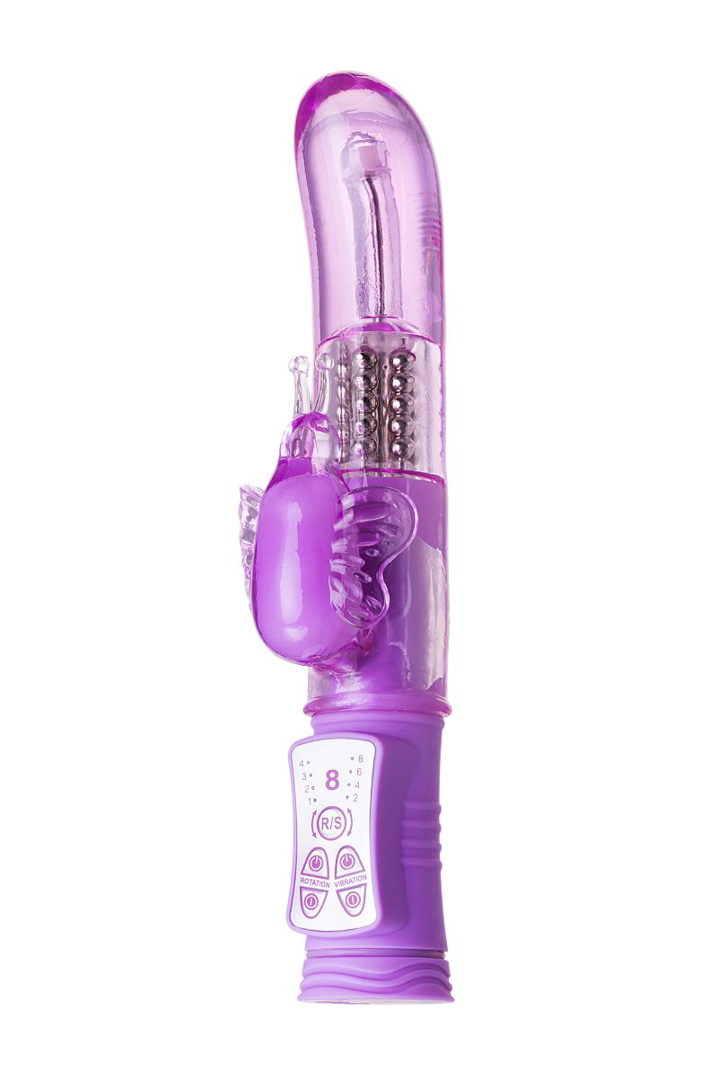 Фиолетовый вибратор High-Tech fantasy с бабочкой для клитора - 22,4 см. A-toys 761032
