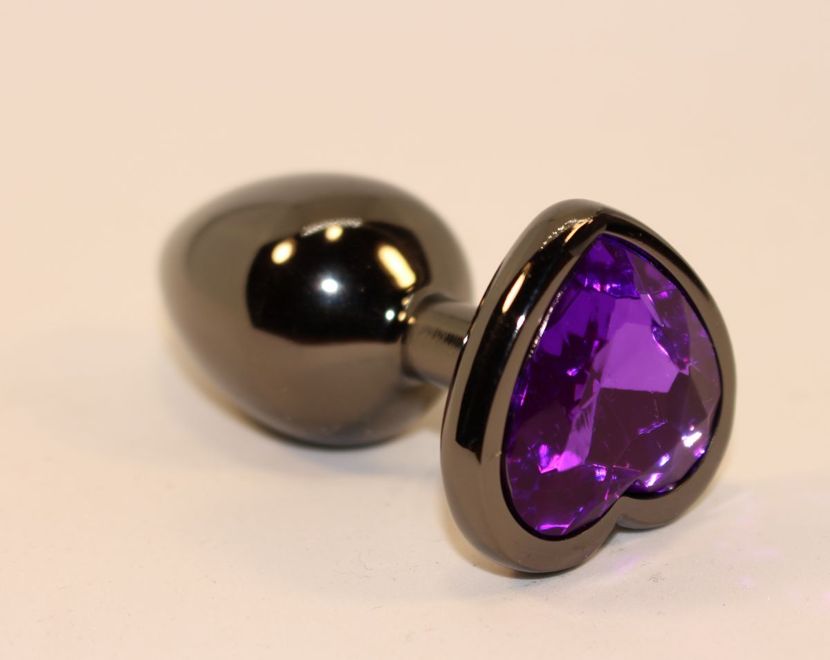 Чёрная анальная пробка с фиолетовым кристаллом-сердцем - 8 см. - фото 253408