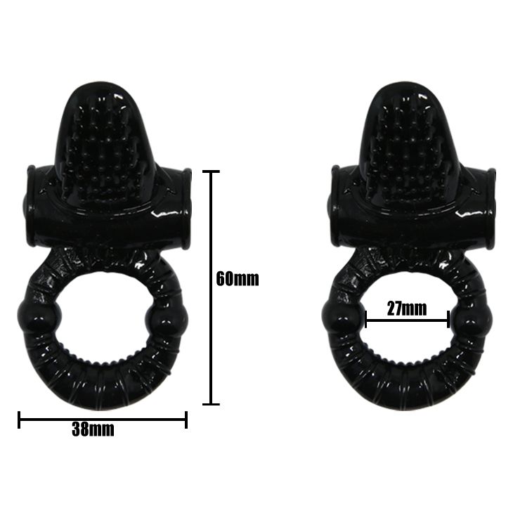 Чёрное эрекционное кольцо с вибрацией и щеточкой для клитора - фото 166530