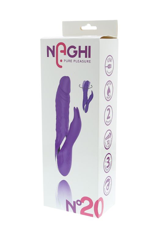 Фиолетовый ротатор NAGHI NO.20 RECHARGEABLE DUO VIBRATOR с клиторальным отростком - фото 167879