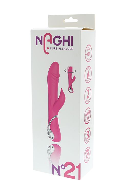 Розовый ротатор NAGHI NO.21 RECHARGEABLE DUO VIBRATOR с клиторальным отростком - фото 167881