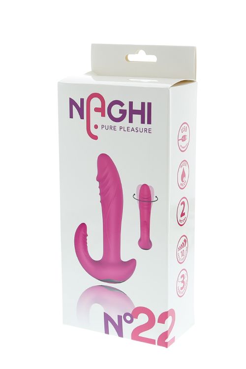 Розовый вибратор-ротатор с дополнительным отростком NAGHI NO.22 RECHARGEABLE DUO VIBRATOR - фото 167918