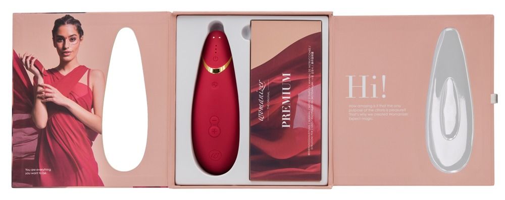 Красный бесконтактный клиторальный стимулятор Womanizer Premium - фото 168614