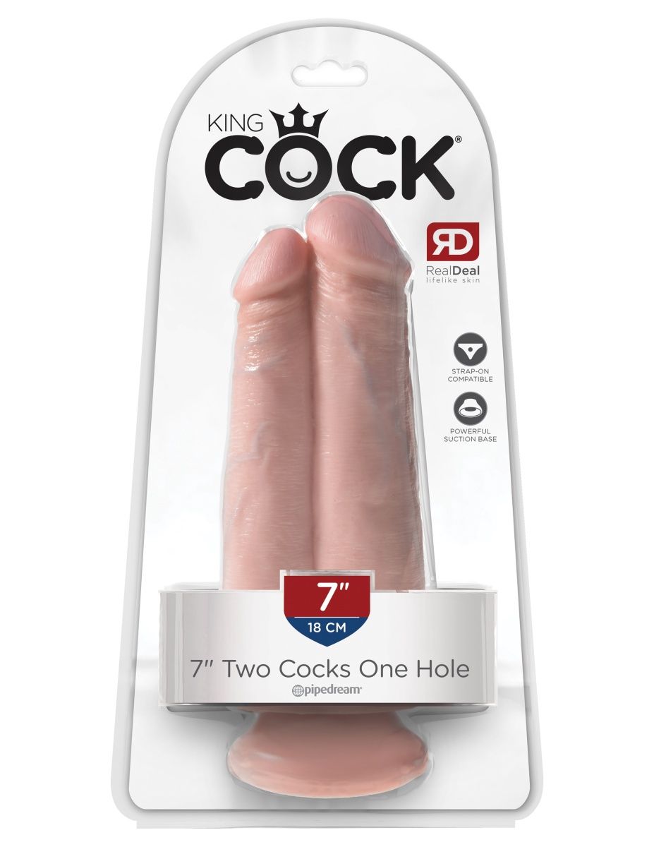 Сдвоенный телесный фаллоимитатор на присоске 7 Two Cocks One Hole - 20,3 см. - фото 170968