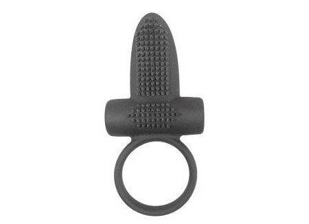 Чёрное эрекционное кольцо с вибрацией и язычком Sex Expert