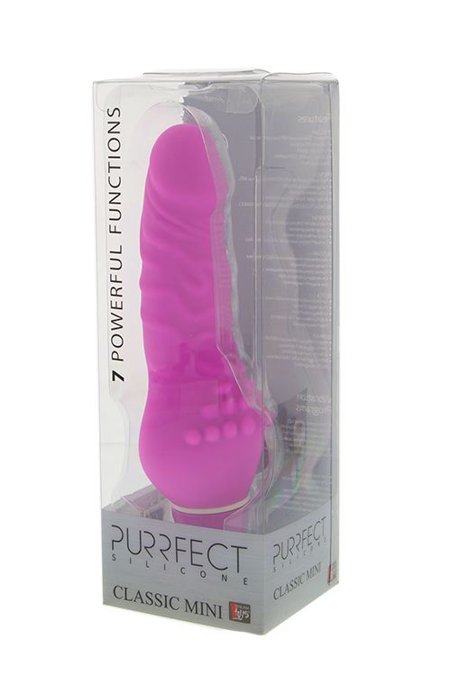 Розовый вибратор с широким основанием PURRFECT SILICONE CLASSIC MINI - 13 см. - фото 171978