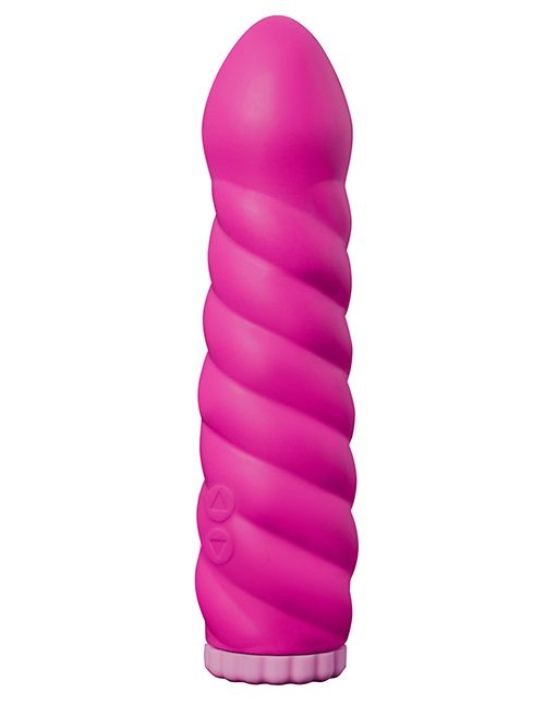 Ярко-розовый вибратор со спиралевидным рельефом PURRFECT SILICONE DELUXE 100 FUNCTION - 18 см.