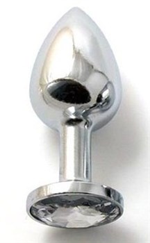 Анальная пробка SILVER PLUG MEDIUM с прозрачным кристаллом - 8,2 см.
