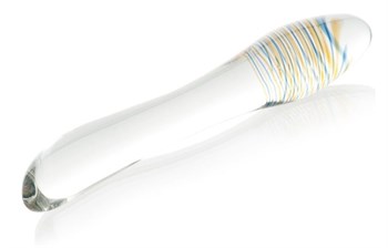 Стеклянный прозрачный фаллоимитатор с двухцветным кончиком - 22 см.