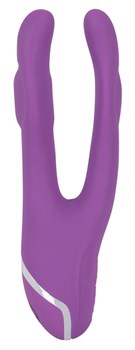 Фиолетовый вибромассажер с двумя отростками Sweet Smile Double Vibrator - 18,7 см.
