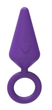 Фиолетовая конусовидная анальная пробка с колечком-ограничителем - 6,5 см.