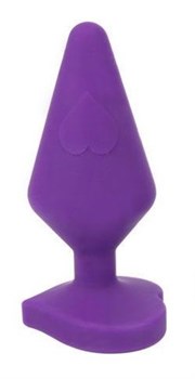 Фиолетовая коническая анальная пробка с сердечком-ограничителем - 10 см.